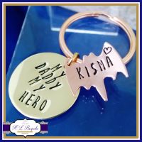 My Daddy My Hero - Personalised Dad Keyring - Our Daddy Our Hero - Batman Inspired Keychain - Mixed Metal Keyring - Copper Keychain - Brass