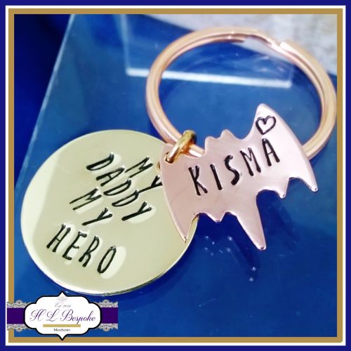 Personalised Bat Daddy Keyring - My Daddy My Hero Gift - Our Daddy Our Hero