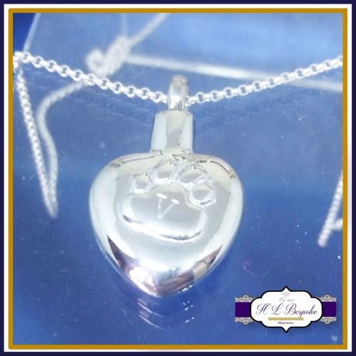 Pet Cremation Urn Jewellery - Paw Cremation Urn Pendant - In Memory Of Pet
