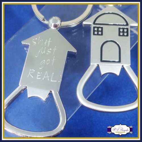 Funny New Home Keyring - House Shaped Bottle Opener - First Home Keyring -