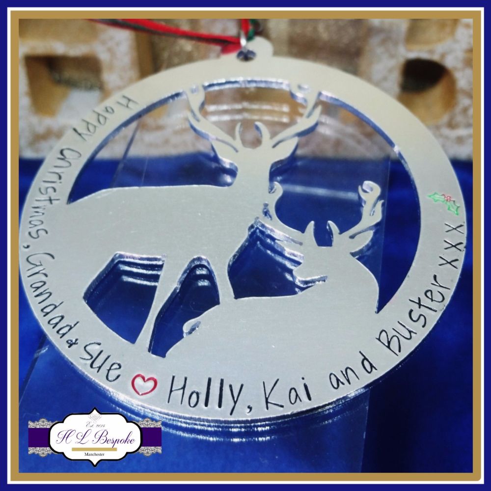 Personalised Stag Christmas Decoration - YOU CHOOSE WORDING - Personalised 