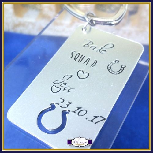 Personalised Bridesmaid Gift - Hen Party Keyring - Bride Squad Keychain - h