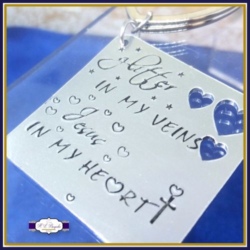GLitter In My Veins Jesus In My Heart Keyring - Religious Keyring - Modern