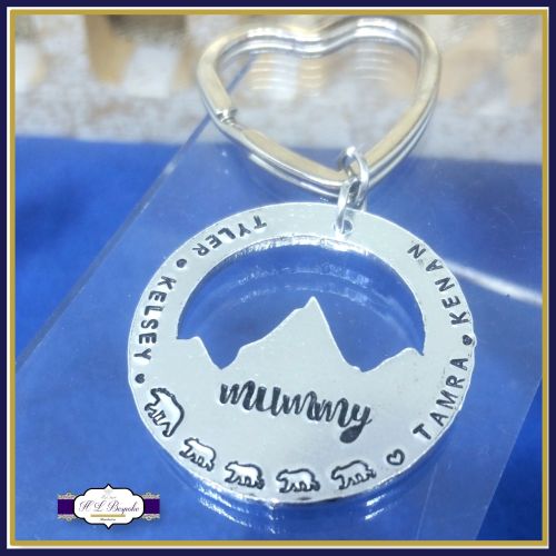 Personalised Mummy Bear Keyring - Daddy Bear Gift - Mountain Keyring - This