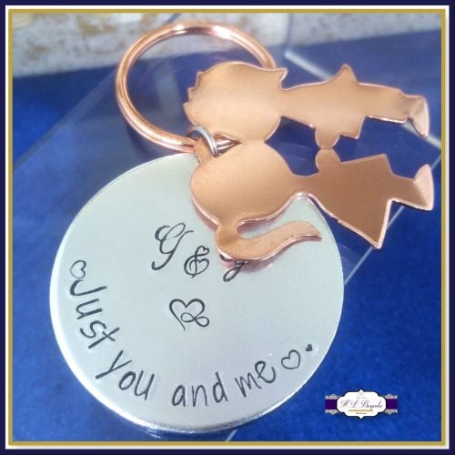 Personalised Valentines Keyring - Just You And Me Keychain - Couples Gift -
