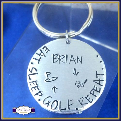 Personalised Golfer Keyring - Eat Sleep Golf Repeat Keyring - Custom Golfer