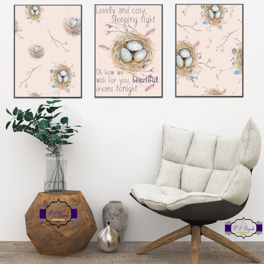 3x Nursery Print Set - Sleep Tight Little One - Baby Girl Nursery Wall Deco