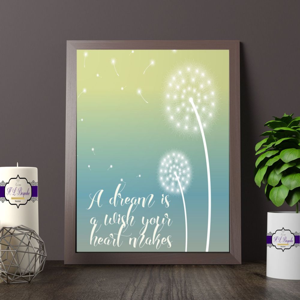A Dream Is A Wish The Heart Makes Printed Quote - Dandelion Print - Dream &