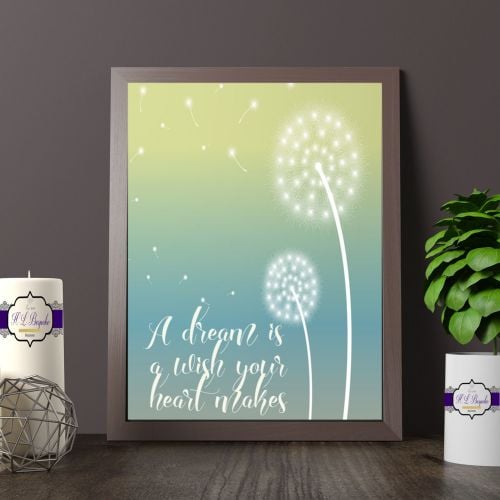 A Dream Is A Wish The Heart Makes Printed Quote - Dandelion Print - Dream &