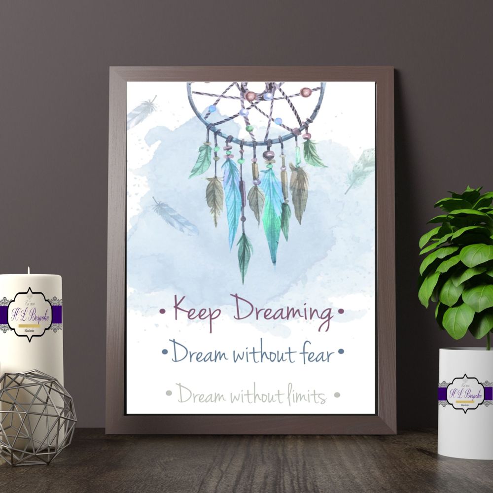 Blue Watercolour DreamCatcher Print - Boho Bedroom Decor - Keep Dreaming Tribal Print - Dream Without Fear Wall Decor - Dream Without Limits