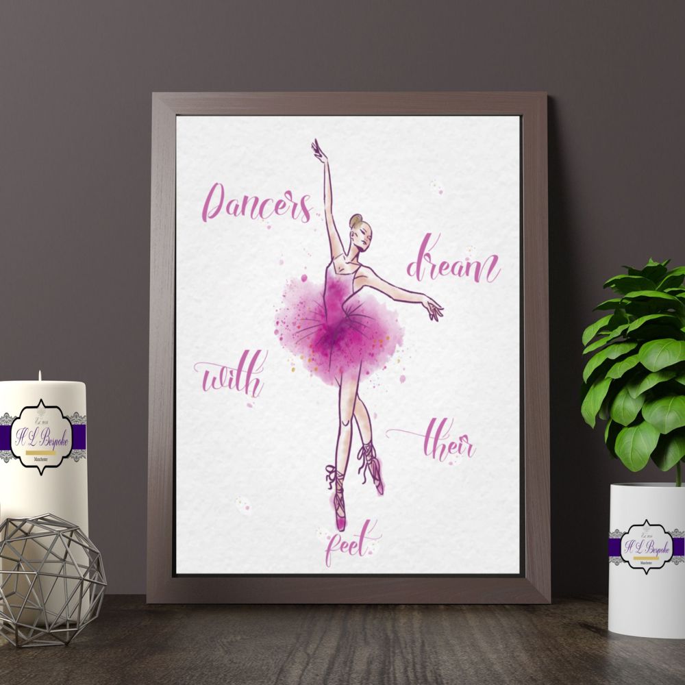 Watercolour Ballet Dancer Print - Pink Dance Print for Girl's Bedroom - Dancers Dream With Their Feet Quote - Dancer Bedroom Decor Print