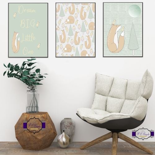 Nursery Wall Art Set - A4 Nursery Quote Dream Big Little One Prints - Nurse