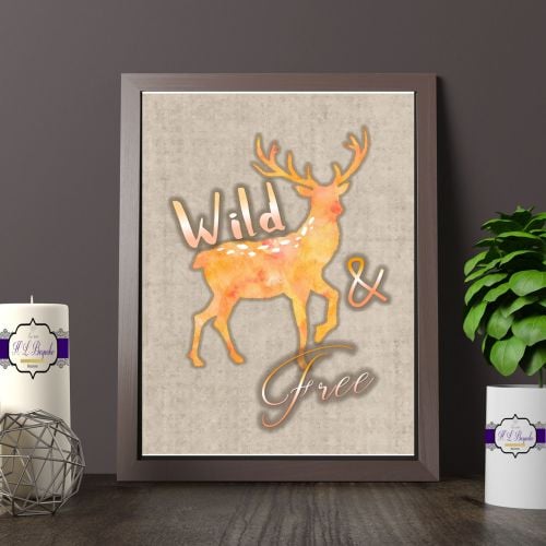 Red And Orange Deer Printed Quote - Wild & Free Printed Quote