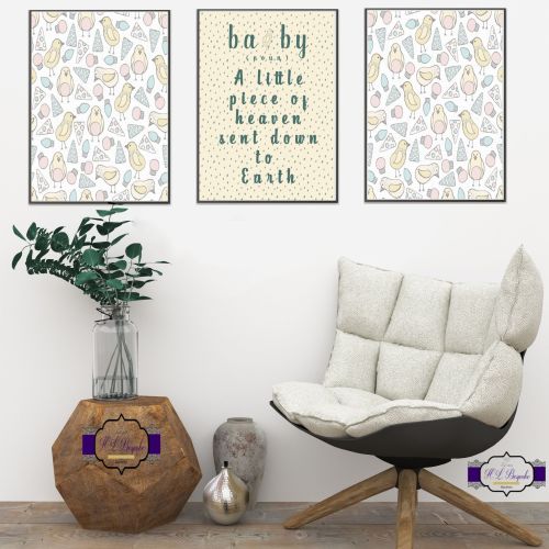 Unisex Nursery Wall Art Set - A4 Nursery Quote A Little Piece Of Heaven Sen