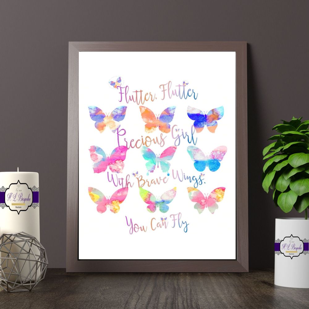Girl's Nursery Butterfly Decor Butterfly Baby Girl Print With Brave
