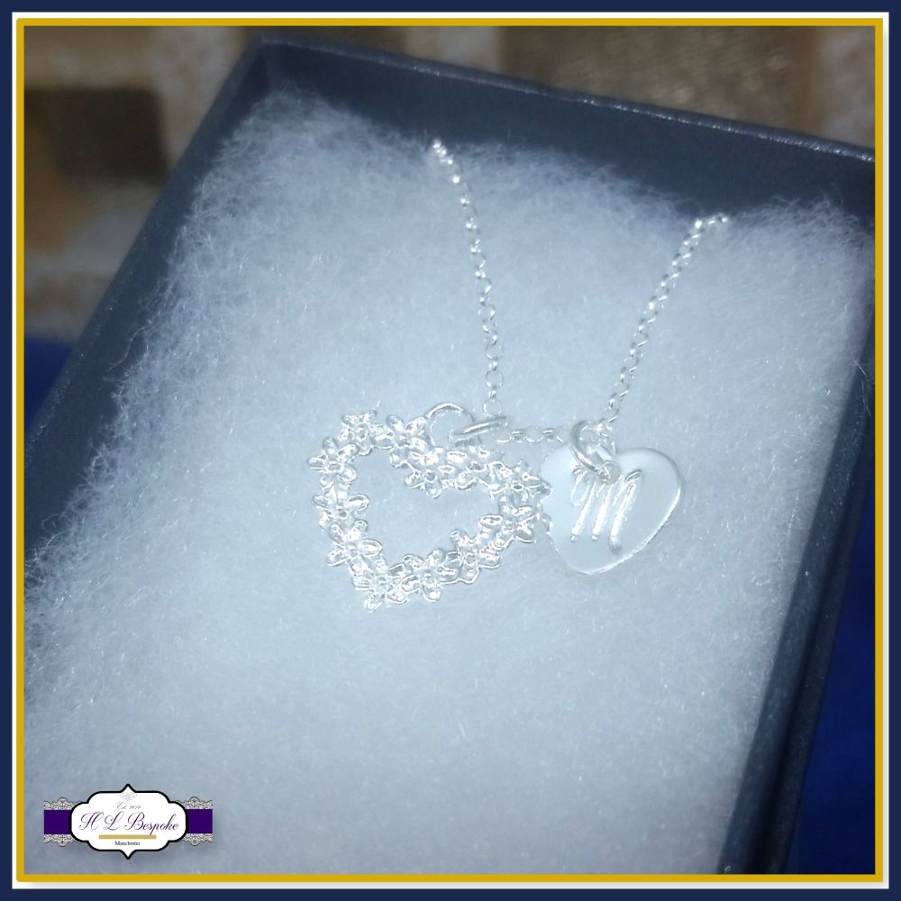 Personalised Flower Girl Necklace - Sterling Silver Flower Heart Pendant - 