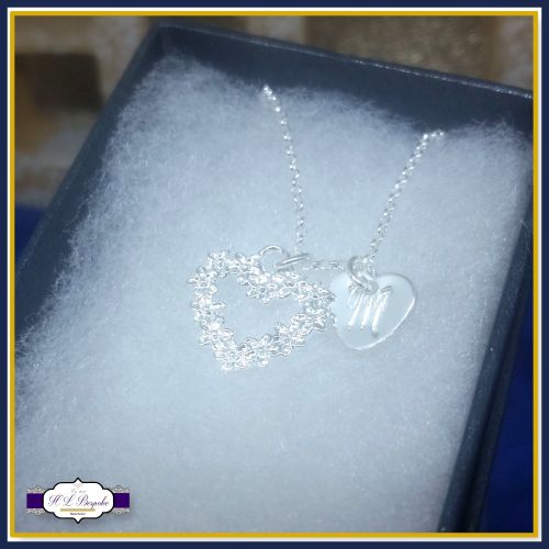 Personalised Flower Girl Necklace - Sterling Silver Flower Heart Pendant -