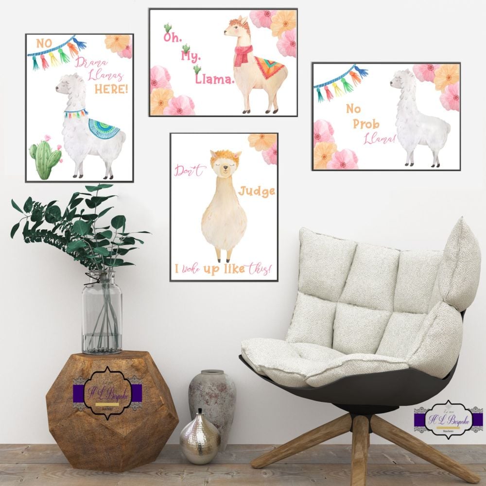 Llama Print Set - Llama Bedroom Decor - Fun Llama Gifts - Llama Quote Gift 