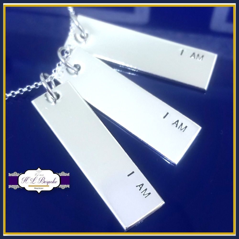 I Am Necklace - I Am I Am I Am Quote Pendant - Sterling Silver Bar Necklace