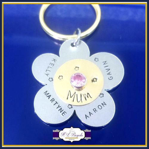 Mother's Day Gift - Flower Mum Belongs To - Birthstone Keyring - Birthstone