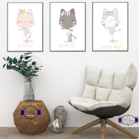 Personalised Decor for Girls Bedroom - Little Girl Print Set - Dream Big Print - Gift for Dancer - Cat Lover Wall Decor - Dance Bedroom