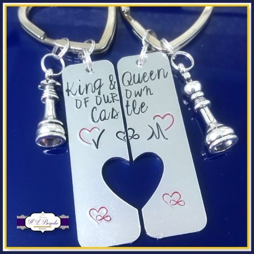 Pair King and Queen Keyrings - Personalised Chess Keyrings - Couple's Keyri
