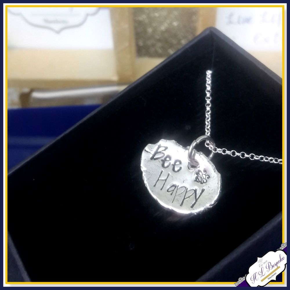 Sterling Silver Bee Happy Pendant - Bee Necklace - Bee Pendant - Bee Gift -