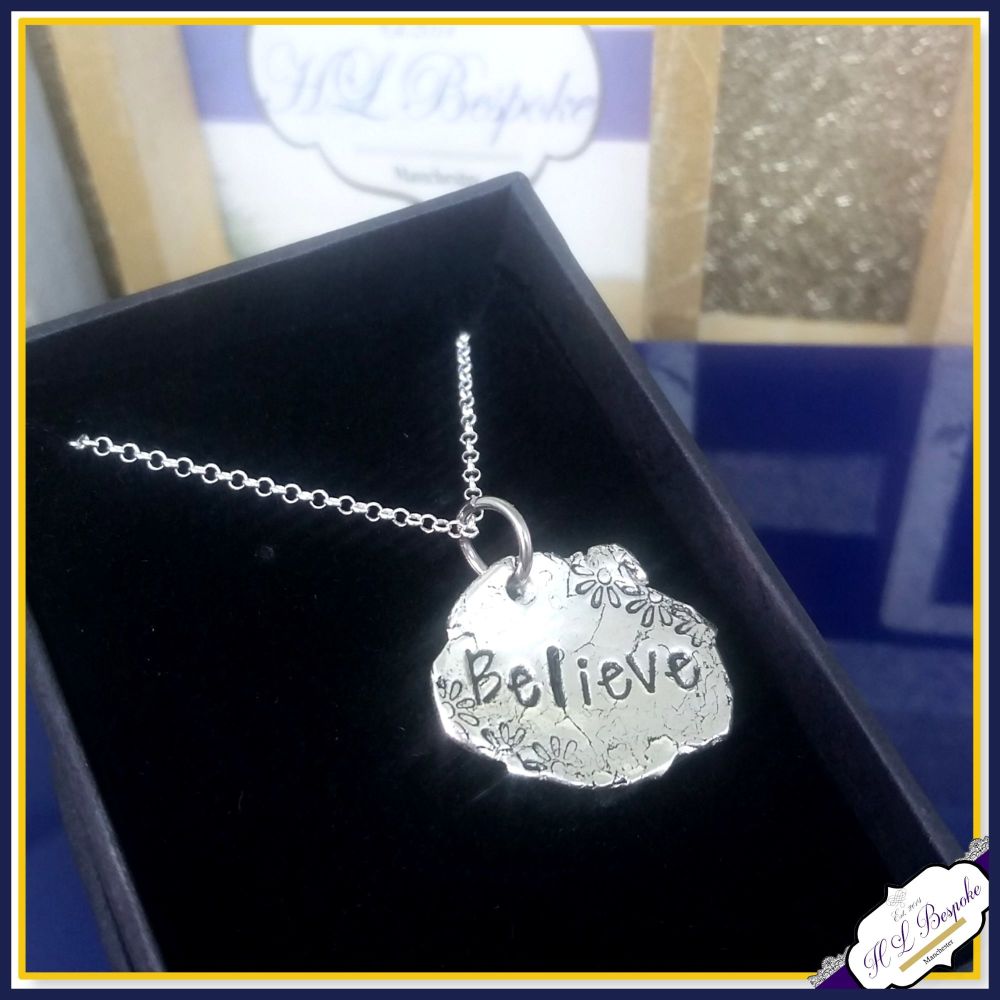 Sterling Silver Believe Pendant - Believe Necklace - Believe Jewellery - Be