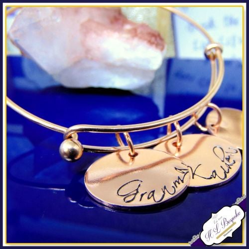 Personalised Rose Gold Bangle Or Gold Bangle - YOU CHOOSE WORDING - Mothers