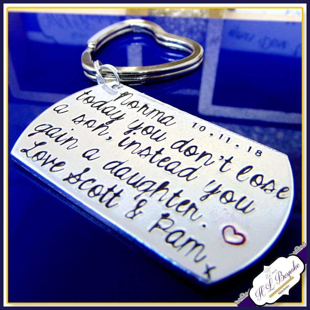 Personalised Wedding Gift Keyring - Today You Gain A Son - Today You Gain A