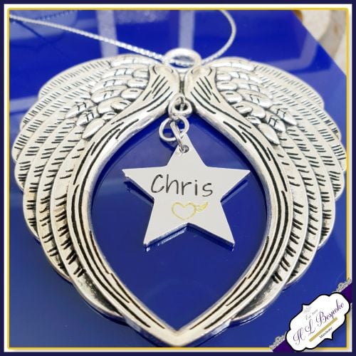 Personalised Christmas Tree Memorial Decoration - Christmas Angel Wings - I