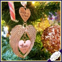 Personalised Copper Christmas Memorial Decoration - Christmas Tree Angel Wings - In Memory Of At Christmas - Memorial Christmas Tree - Gold