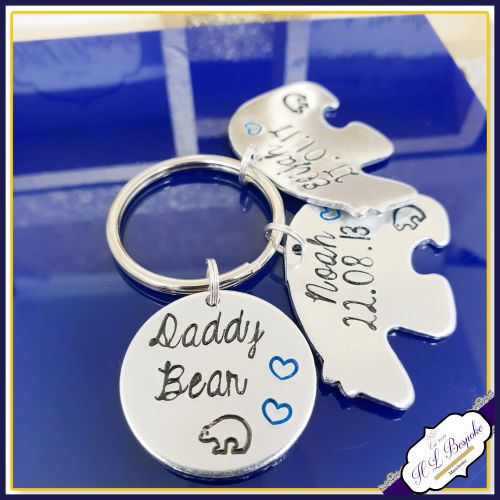 Personalised Daddy Bear Keyring - Pappa Bear Gift - Daddy Bear and Baby Bea