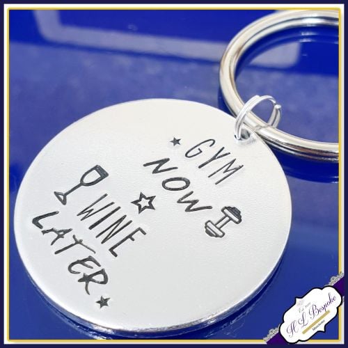 Gym Now Wine Later Keyring - Wine Keyring - Gym Keyring - Wine Lover Gift -