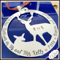 Personalised Our First Christmas As Mr & Mrs - Stag Christmas Decoration - From Us To You At Christmas - Your WORDING - Chrismtas Bauble