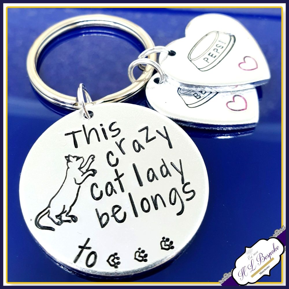 Crazy Cat Lady Keyring - Cat Lady Belongs To Gift - Cat Mum Gift - Cat Owner Gift - This Human Keyring - Cat Lover Keyring - Pet Lover Gift
