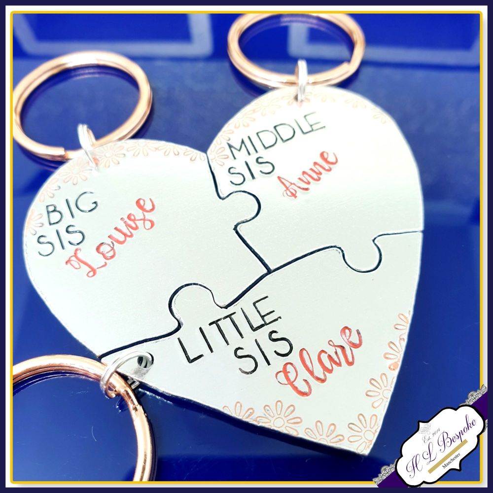  Big Middle Little Sister Gift - Keyrings For 3 Sisters - Interlocking Puzzle Keyrings - 3 Sisters Gift - Big Middle And Little Keychains