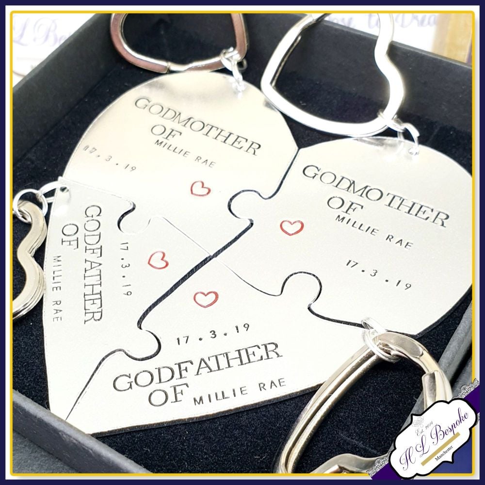 Personalised Godparent Gift Bundle - Godparent Group Gifts - Godmother Gift - Godfather - Godparent Puzzle Keychains - Godparent Keyrings