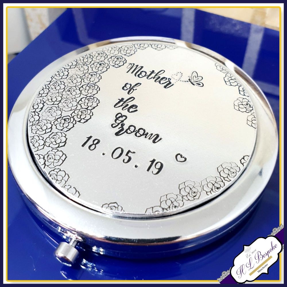 Pretty Mother Of The Bride Compact Mirror Gift - Mother Of The Groom Gift - Personalised Wedding Compact Mirror - Bride's Mother Mirror Gift