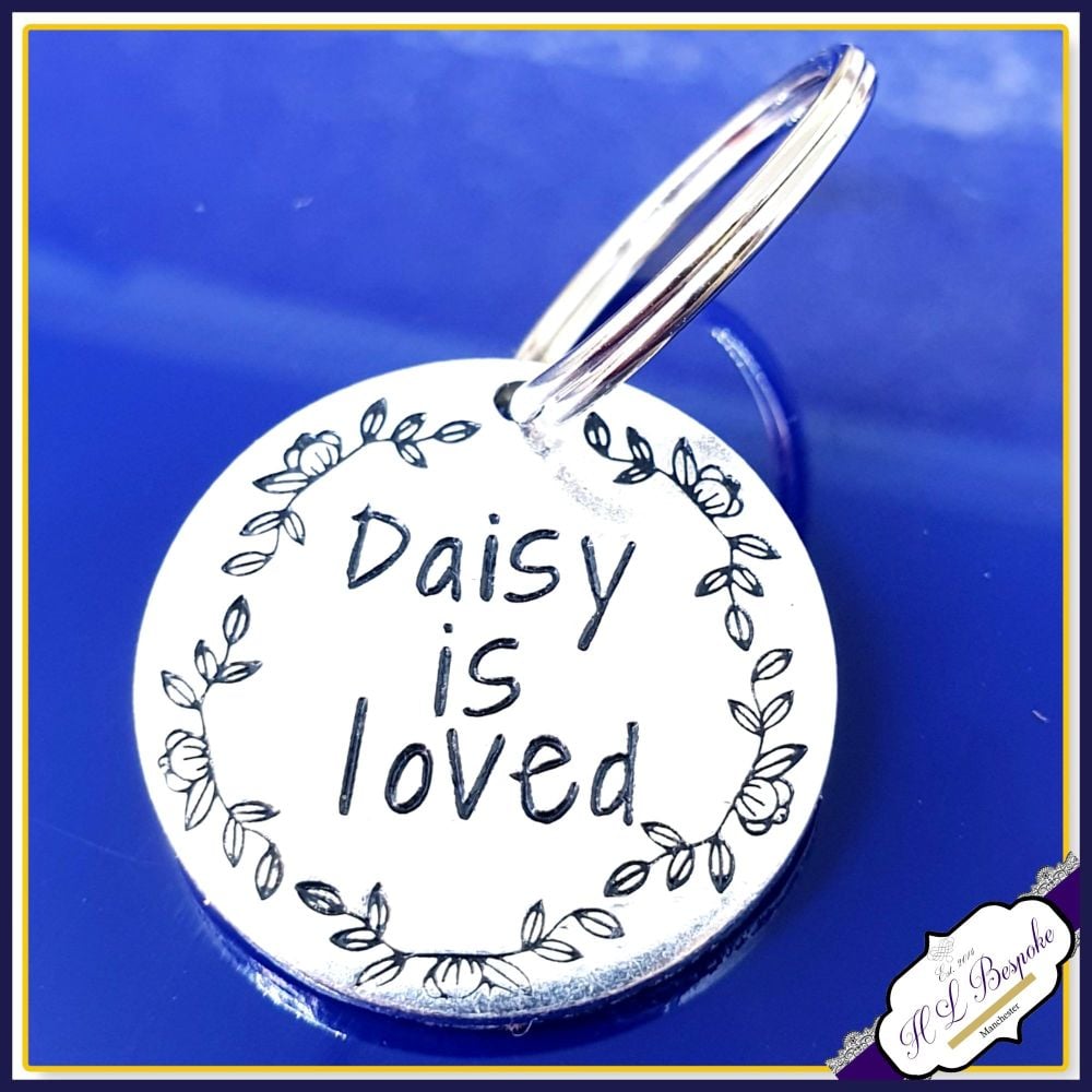 Personalised Small Round Dog Tag - I Am Loved Dog ID Tag - ID Tag for Cat - Cat Tag For Collar - Pretty Dog Name Tag - Pet ID Tag - Cat Tag