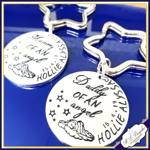 Personalised Angel Baby Keyring - Daddy Of An Angel Gift - Mummy of An Ange