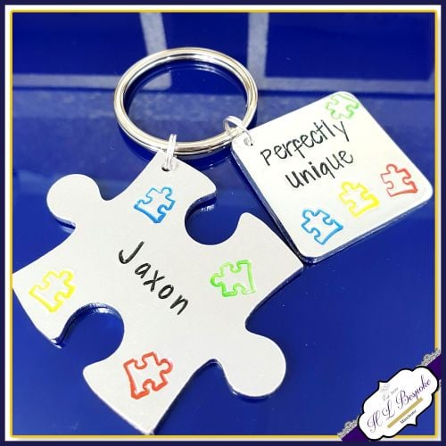 Personalised Autism Keyring - Jigsaw Austism Puzzle Keychain - Perfectly Un