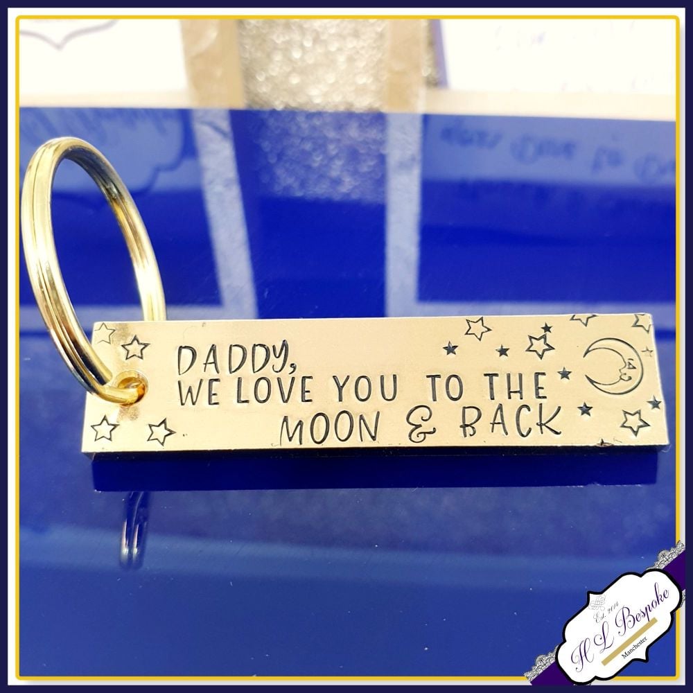 Personalised Love You To The Moon and Back Keyring - Brass Daddy Keychain Moon & Back - Brass Father's Day Keyring - Grandad Keyring - Uncle