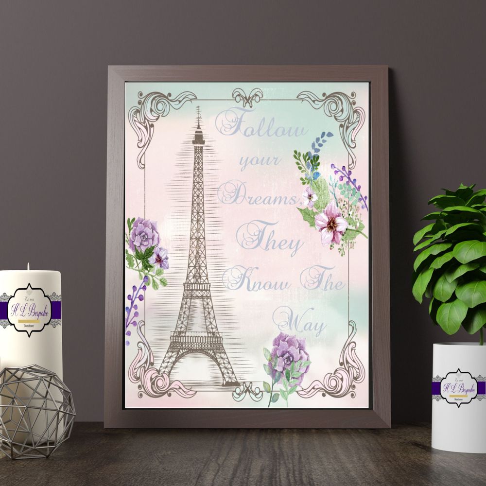 Paris Print - Follow Your Dreams Print - Paris Themed Wall Art - Eiffel Tow