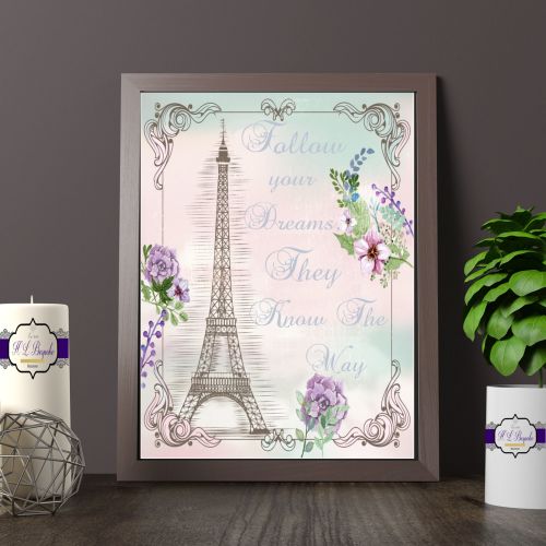 Paris Print For Girl S Bedroom Eiffel Tower Print Follow Your Dreams Gift Paris Themed Print Eiffel Tower Quote Paris Art Print