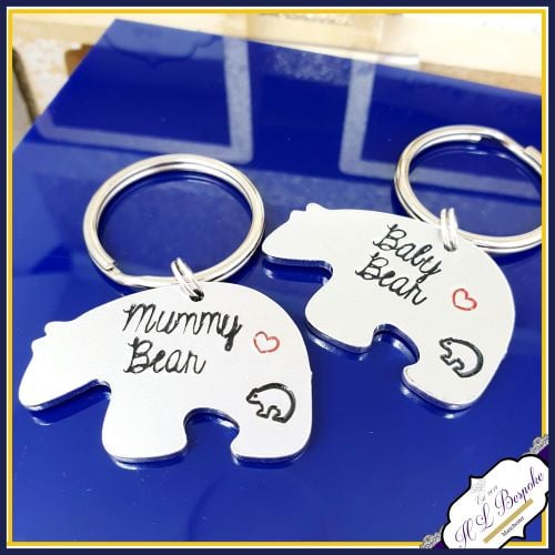 Personalised Mother Daughter KeyringS - Mummy Bear and Baby Bear Keyring -