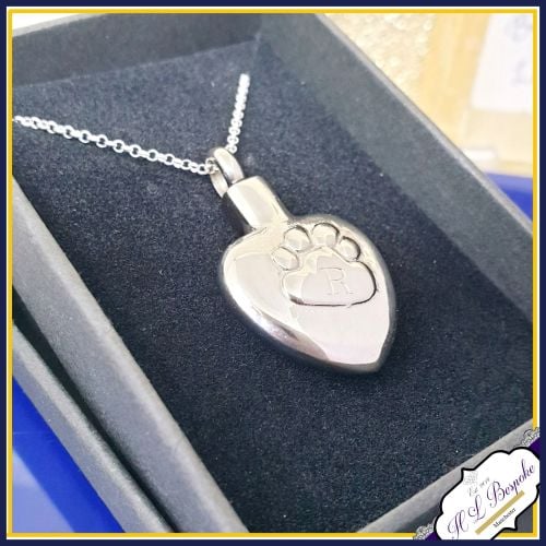 Pet Cremation Urn Jewellery - Paw Cremation Urn Pendant - In Memory Of Pet