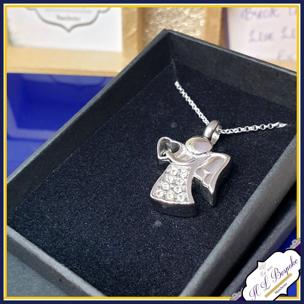 Personalised Cremation Necklace - Angel Urn Jewellery - Crystal Cremation J