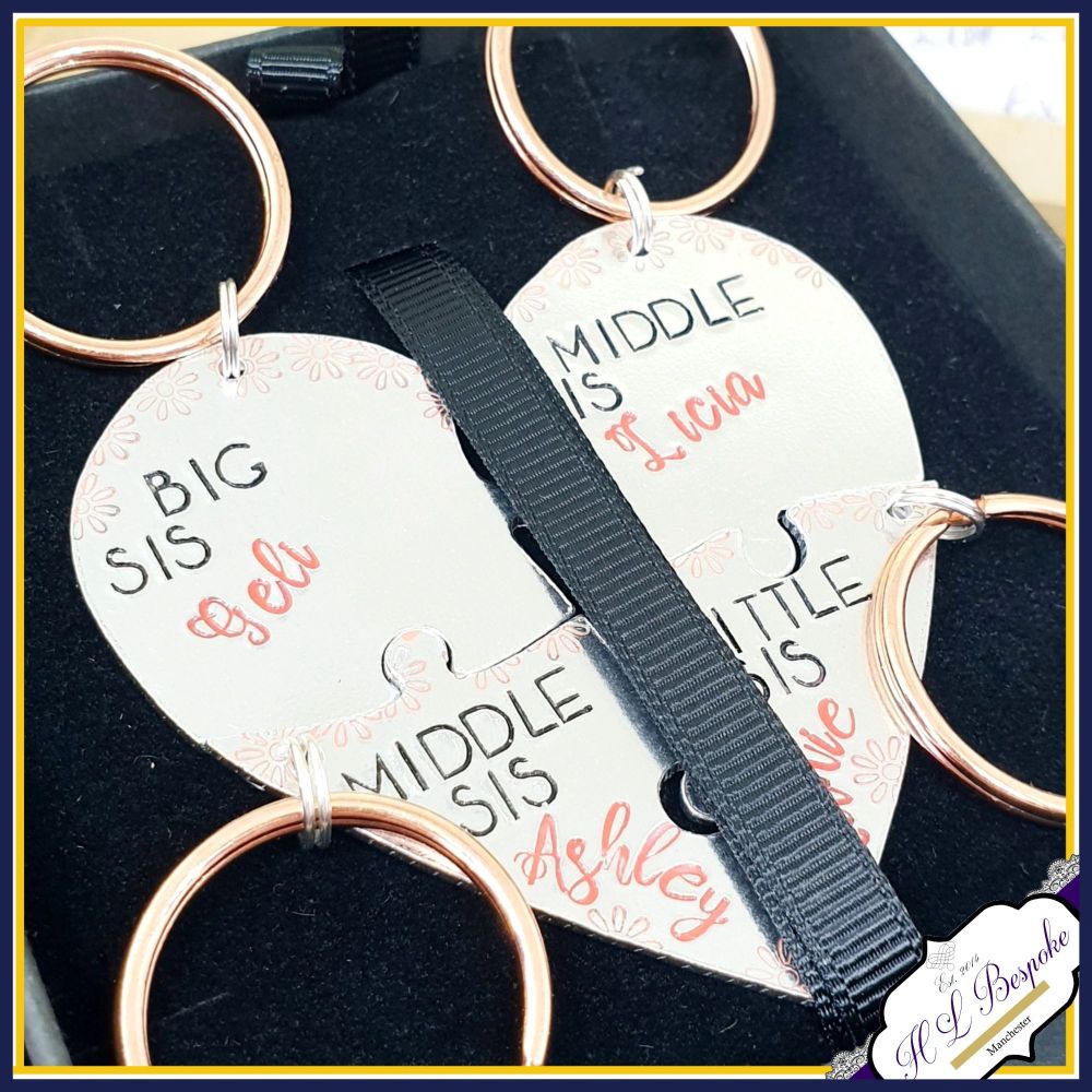 Four Sibling Gift - Big Middle Middle Little Sister Gift - Keyrings For 4 