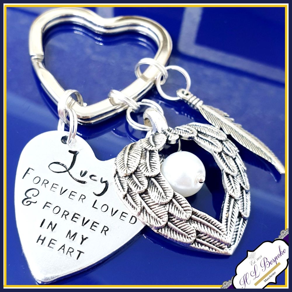 Pet Memorial Keychain - Pet Loss Gift - Forever Loved Gift - Forever In My Heart Keychain - Dog Loss Keyring - Angel Wings - In Memory Of